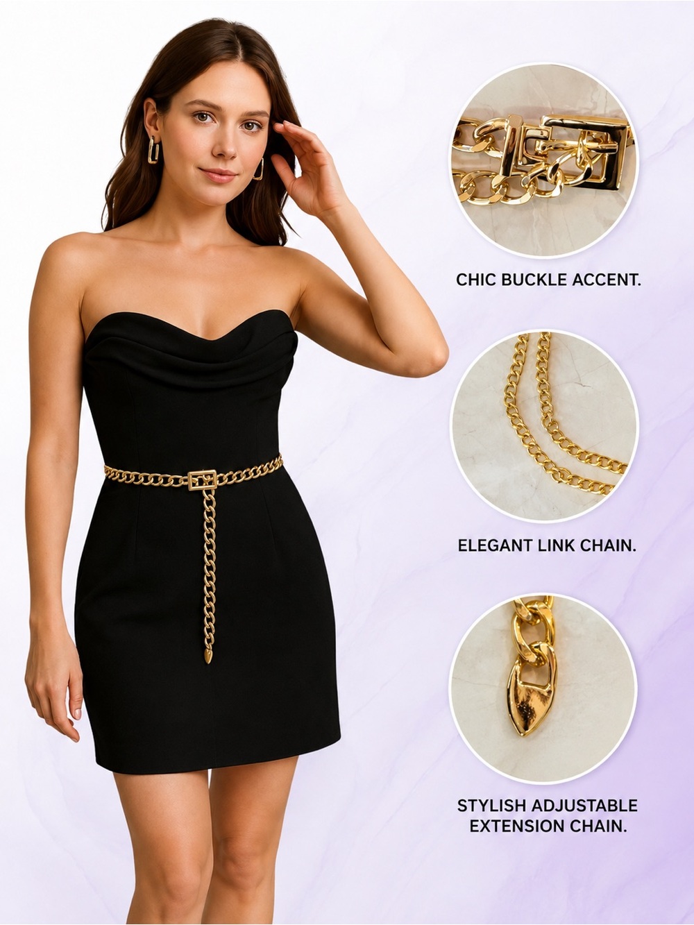 Gold Chain Belt Adjustable Buckle Waist Belt Women Dress Jeans S M L - Picture 6 of 7